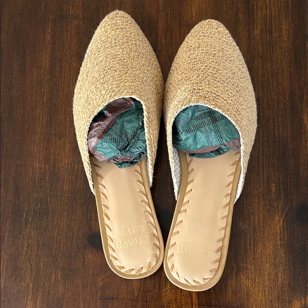 Crown & Ivy Women's Woven Tan Mules